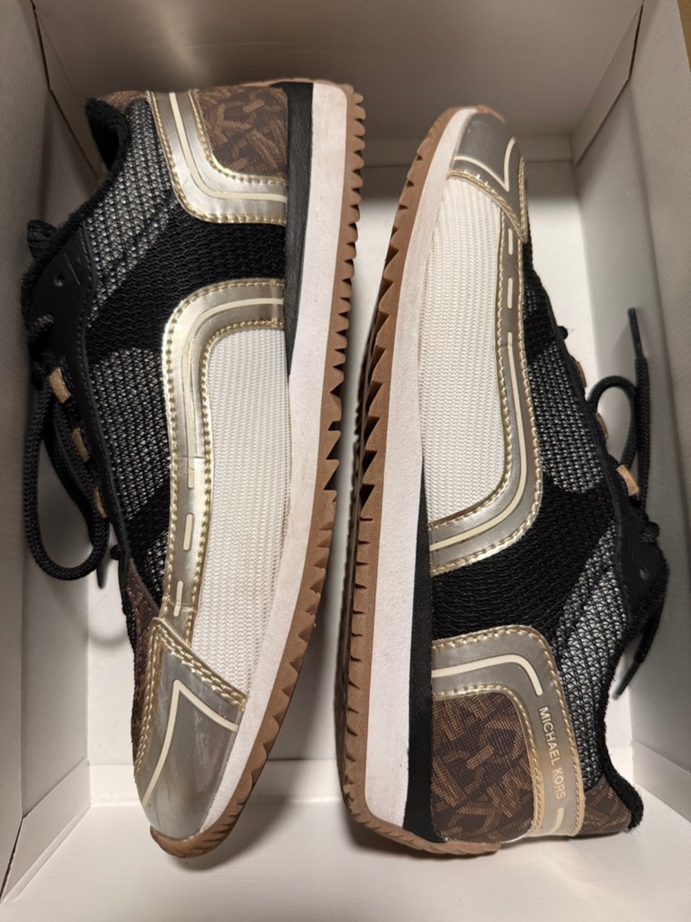 Michael Kors Byrdie Trainer- Black, Cream & Brown Mesh Logo Runner Sneakers